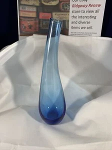 hand blown blue glass slant bud vase - Picture 1 of 5
