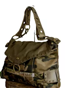 Designer KATHY VAN ZEELAND Y2K Green Color Camo Handbag Original Vintage 1990s💕 - Picture 1 of 15