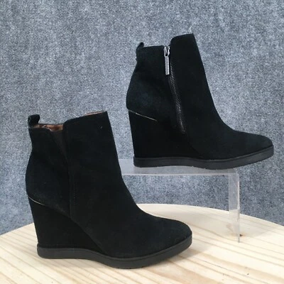 Donald J Pliner Botas Mujer 7.5 M Cascada Botines Tacones de Cuña Negro Gamuza Foto 1 de 4