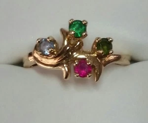10K Solid Gold Vintage Multi-Gemstone Ring Size 7/ Anillo de Oro - Picture 1 of 9