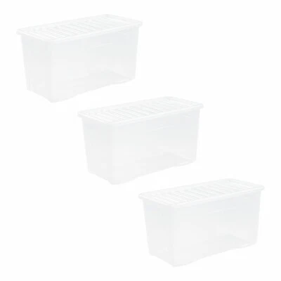 3 x Extra Large 110L Plastic Storage Boxes with Lids Clear Stackable Organizers - Image 1 of 4