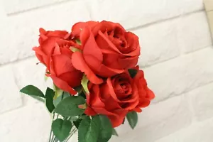 Beauty Red Bulb 10 Head Silk Rose Bundle Bush Artificial Bouquet Wedding Decor - Picture 1 of 8