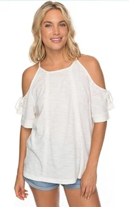 roxy  cream cold shoulder cotton  top size small - Picture 1 of 4
