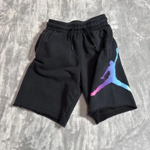 Vtg NIKE BOYS AIR JORDAN SWEATPANT SHORTS Sz S BLACK JUMPMAN Rainbow Logo Retro - Picture 1 of 6