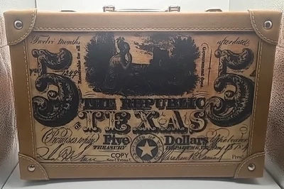 vintage replica of the republic of texas republic five dollar bill suitcase - Image 1 of 4