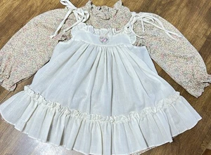 Vintage 1970s Bryan Dress Girls 3T Floral Long Sleeve With Cream Ruffle Pinafore - Picture 1 of 8