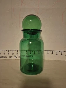 Vintage Green Glass Bubble Top Apothecary Jar with Lid 9" Tall Handblown Top - Bild 1 von 11