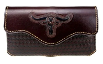 7" LONGHORNS LEATHER HOLSTER POUCH HORIZONTAL PHONE CASE LARGE UNIVERSAL#EH12999 - Image 1 of 4