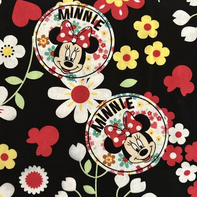 Vintage Disney Fabric Minnie Mouse Floral Toss 44 in wide x 2 yards Black Red - Image 1 of 4