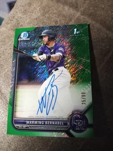 MINT 2022 Bowman Chrome 1ST RC Warming Bernabel Green Shimmer Auto /99 Rockies - Picture 1 of 2
