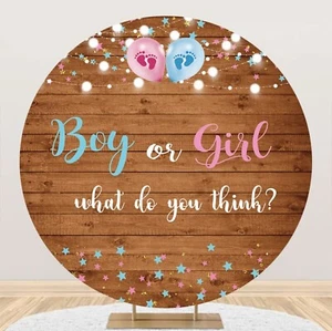 7.2x7.2ft Rustic Wood Gender Reveal Arch Round Backdrop Boy or Girl Gender Re... - Picture 1 of 5