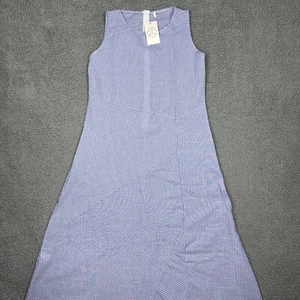 Floral Blooming Dress Womens Small Sleeveless Midi Light Blue Stripes Pockets - Picture 1 of 13