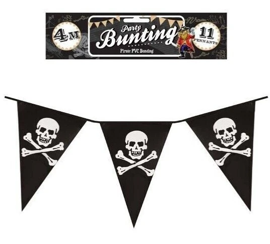 4M Skull and Bones Pirate Party PVC Banner Bunting 11 Pennants / Flags  - Image 1 of 1