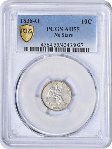 1838-O Liberty Seated Silver Dime No Stars AU55 PCGS Cover