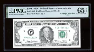 DBR 1969-C $100 FRN Atlanta Gem Fr. 2166-F PMG 65 EPQ Serial F05701822A - Picture 1 of 2