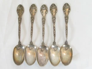Marechal Niel Durgin Sterling Silver Teaspoons 5 3/4" Set Of 5 Monogrammed M - Picture 1 of 3
