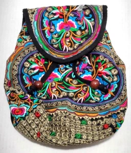 NEW W/O TAGS WOMEN'S GIRLS EMBROIDERED BACKPACK BOHEMIAN BOHO HIPPIE MEDIUM SIZE - Picture 1 of 7