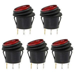 x5 Car 12V Round Rocker Dot Boat Toggle Switch Red LED Light ON/OFF Waterproof