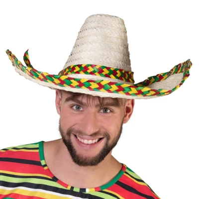 Mexican Sombrero Hat Adults Fiesta Mexico Bandit Fancy Dress Hat Straw New - Image 1 of 4