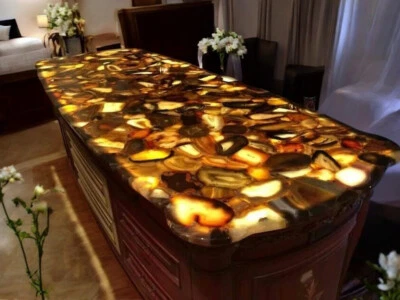 48"x24" Yellow Agate Stone Kitchen Slab Countertop Table Handmade Gemstone Table - Image 1 of 4