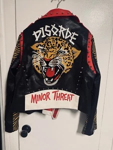 Tiger Vegan Leather Studded Jacket Punk Sz xl Moto Leopard - Picture 1 of 8