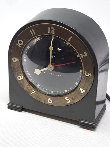 Vintage Black Westclox Silent Knight Mantle Alarm Clock READ - Very Nice 5 1/2" Cover