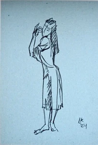 Original Female Figure Drawing 12x8 Signed OOAK Wall Art Collectible Gift - Picture 1 of 4