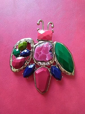 复古 Statement Bug 胸针珠宝色调昆虫别针 3 英寸彩色刻面宝石 — 第 1/4 张图片