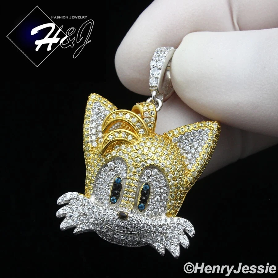 925 STERLING SILVER FULL ICY BLING CZ SONIC MILES TAILS PROWER PENDANT*SP399 - Image 1 of 4