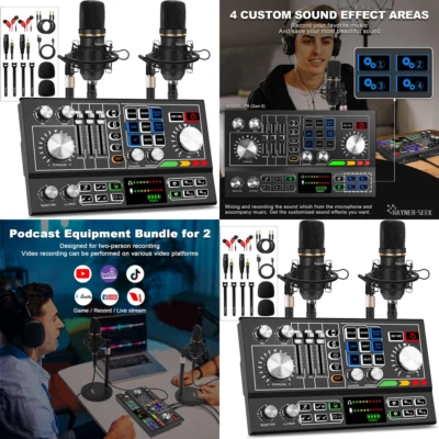 Podcast Mixer Equipment Microphone Condenser Bundle Kit Studio Audio Recording - Image 1 of 4