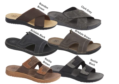 MEN'S STYLISH LEATHER LOOK SLIP ON  MULE SANDAL LIGHTWEIGHT BLACK, BROWN & GREY - Image 1 of 4