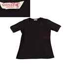 1970er Jahre schwarz Baumwolle Passform Schaufelausschnitt Shirt Oberteil kurzärmelig/XS/S *