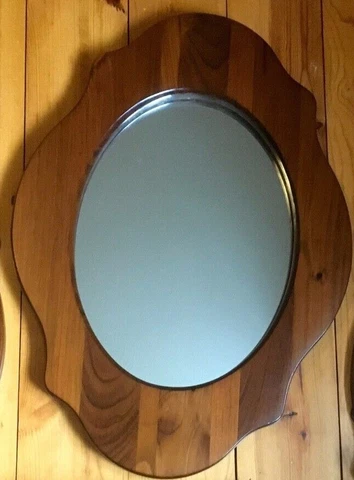 Vintage 70's Solid Wood Wall Mirror with Shelf Made in Cornwall S.Paris MAINE Cover