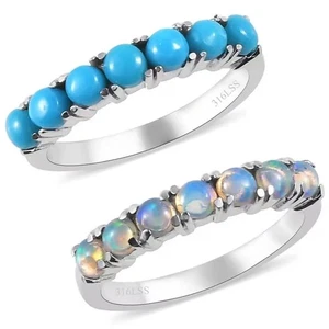 SHOP LC Stainless Steel Natural Sleeping Beauty Turquoise Opal Stackable Ring... - Picture 1 of 8