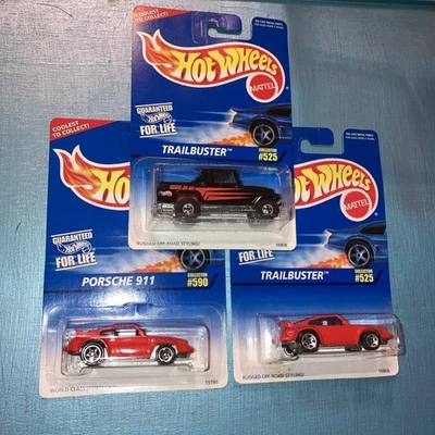 1996 Hot Wheels Error Card #525 TRAILBUSTER With A # 590 Porsche 911. 3 Cars - Image 1 of 4