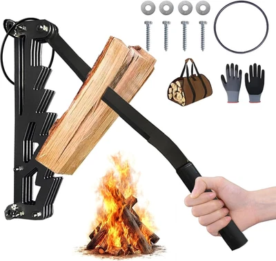 Wall Mounted Kindling Splitter Set with Kindling Bag and Gloves, Manual Wood Log - Image 1 of 4