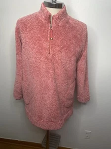 Soft Surroundings Gr. M Fleece 1/4 Zip Top rosa Teddy Shirt Taschen Sweatshirt - Bild 1 von 9
