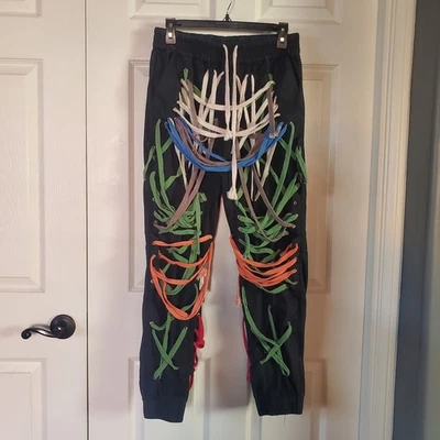 Mega Multicolor Lace-up Jogger Pants With Pockets Elastic Waist Grunge Rock XL  - Image 1 of 4