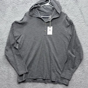 Fish Hippie Co Mens Lightweight Hoodie XL Charcoal Gray Striped Fishing Beach - Picture 1 of 11