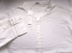 Coofandy Men's Big 5XL Cotton-Hemp Mandarin Collar Long Sleeve White Shirt, NEW - Picture 1 of 2