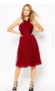 Needle And Thread Chiffon Plisse Tulle Halter Neck Bodice Dress 14 Wine Burgundy - Picture 1 of 20
