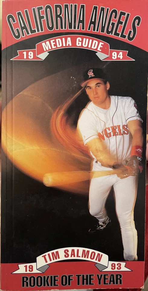 1994 CALIFORNIA ANGELS MLB MEDIA GUIDE VINTAGE TIM SALMON ROOKIE OF THE YEAR Foto 1 de 1