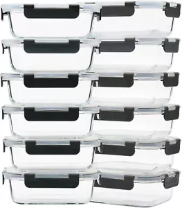 Glass Meal Prep Containers 12-Pack, 22oz Glass Food Storage Containers with Lids - Picture 1 of 36