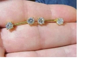 1Ct Round Lab-Created Diamond Piercing Barbell Nipple Ring 14KYellow Gold Plated - Picture 1 of 7