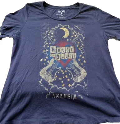 House Of Blues Anaheim v-образным вырезом синий графический футболка женский размер XL - Изображение 1 из 4
