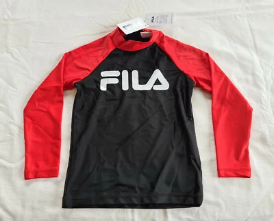 Fila Logo Boys Black Red Printed Long Sleeve Rash Vest Size 7 New - image 1 of 2