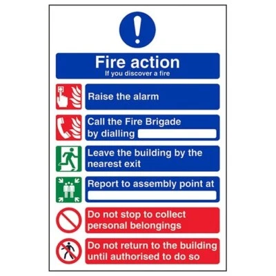 LDS FIRE ACTION 6 Message Sign - 150mm x 200mm (Sticker, Plastic, Glow, Aluminium)