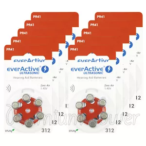 60 cells x everActive Hearing aid 312 Size batteries Zinc Air PR41 1.45V - Picture 1 of 1