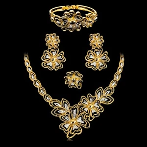 Flowery Side Silver Gold Mixed Plated Necklace Party Jewellery Set - Picture 1 of 2