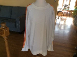 Women’s L Longsleeve Lightweight Sweater White W/ Colored Stripes on Sleeves NWO - Picture 1 of 4